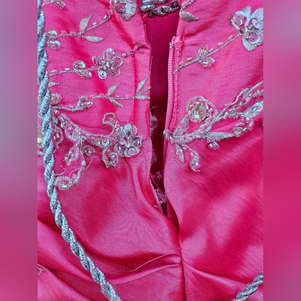 Watermelon Pink Embellished Strapless Gown - Picture 14 of 16